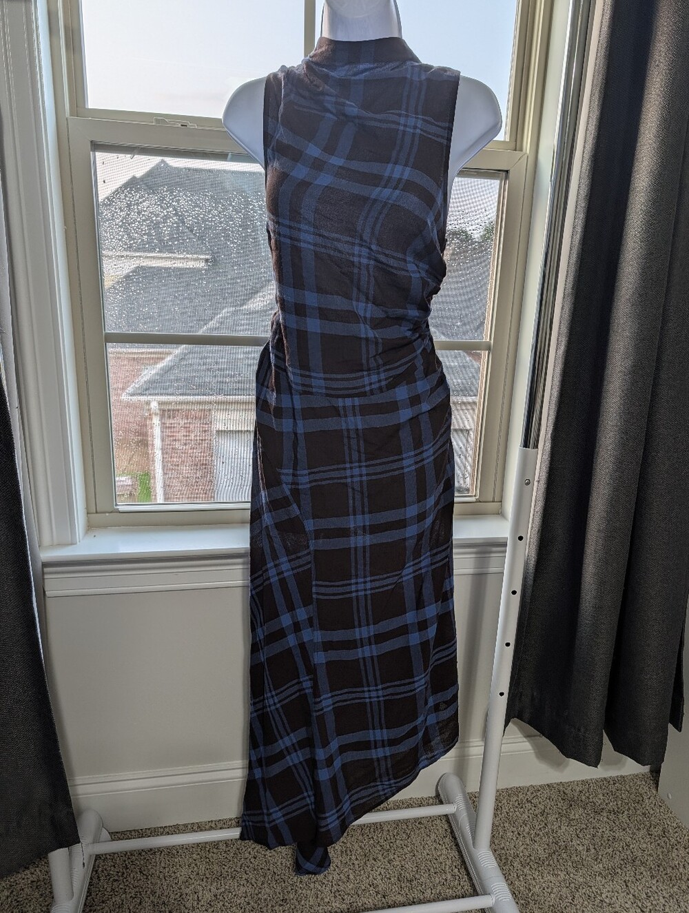 ALC Blue Plaid Iggy Dress - Asymmetrical Punk Sleeveless Maxi - Picture 9 of 16